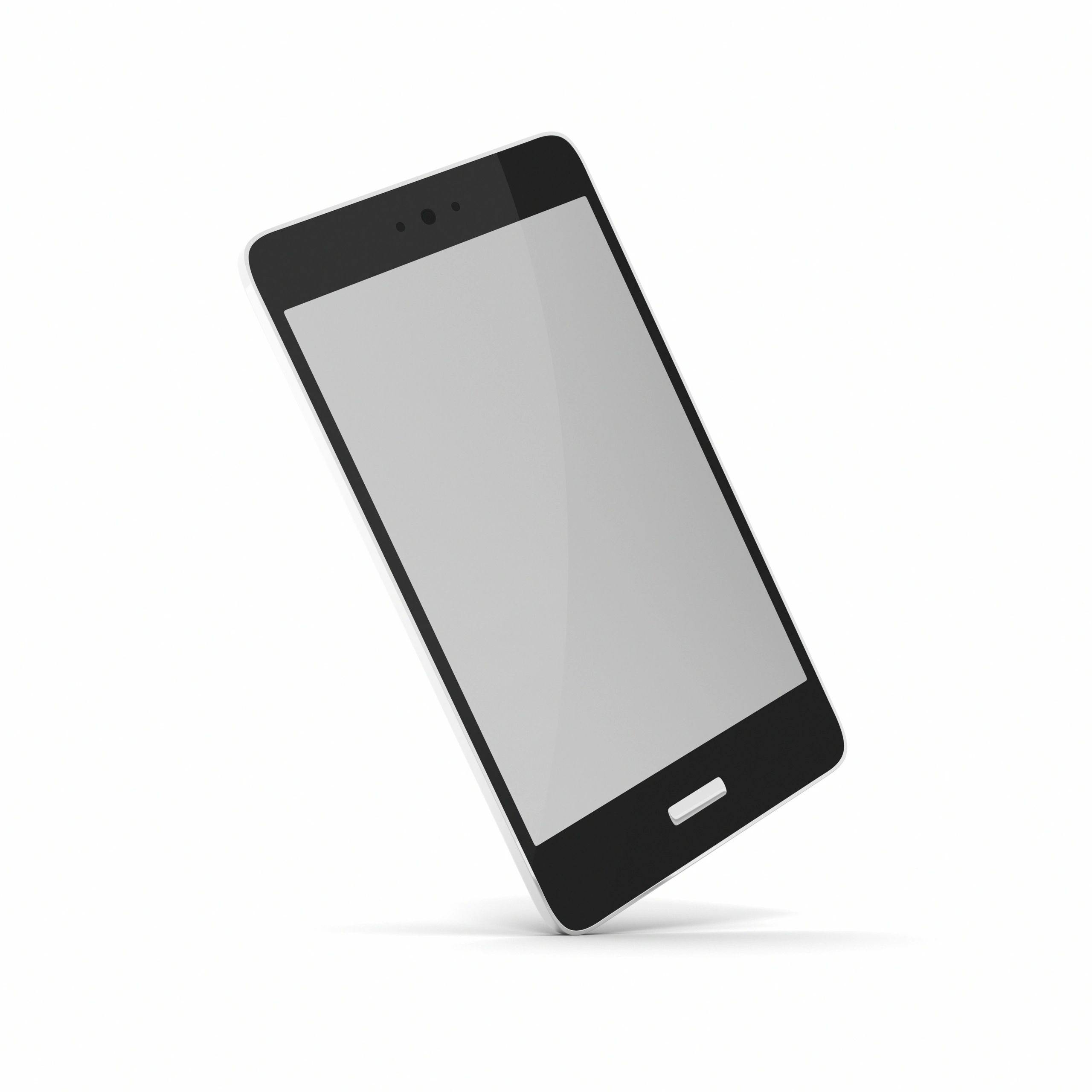 Modern smartphone with blank screen on a white background
