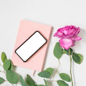 Smartphone with pink rose.
